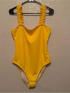 Yellow Ruffled Strap One-Piece Swimsuit